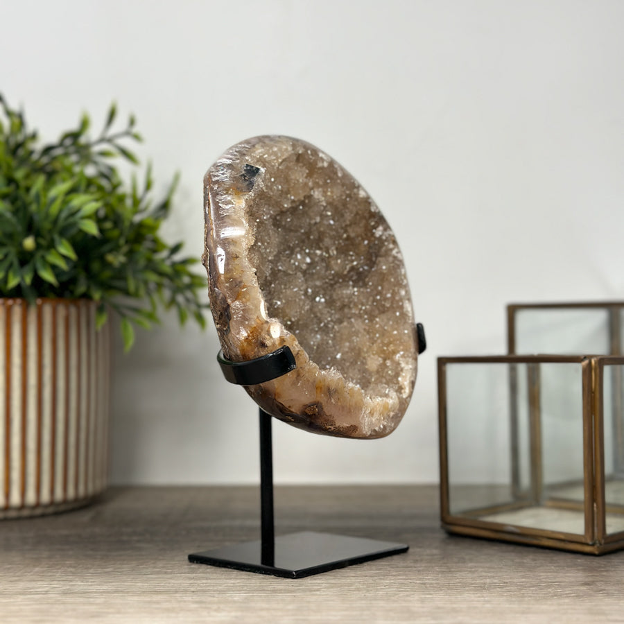 Yellow Tone Quartz Geode with Metallic Stand - MWS2148