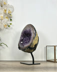 Natural Amethyst Geode with Polished Agate Shell - Stand Included - MWS3034