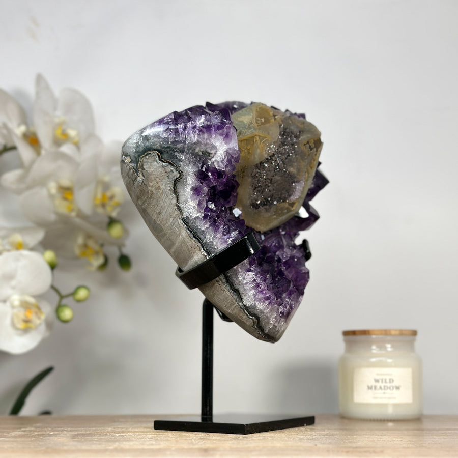 Natural Calcite &amp; Amethyst Specimen, Stand Included - MWS2051