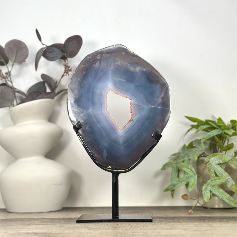 Large Natural Blue Agate &amp; Quartz Druzy Crystal Portal - MWS3251