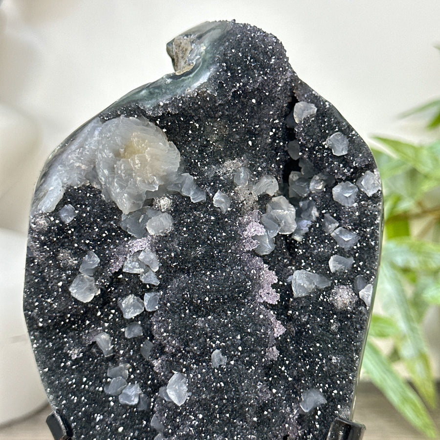 Black Amethyst Galaxy Geode with Calcite Formations - MWS3259