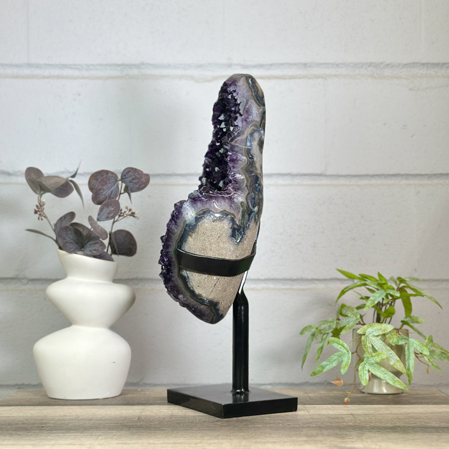 Natural Top Grade Amethyst Cluster on Metal Stand for Home Decor - MWS3150