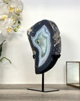 Agate Slice with Blue Bands and Crystalline Center for Home Decor Display - MWS2660