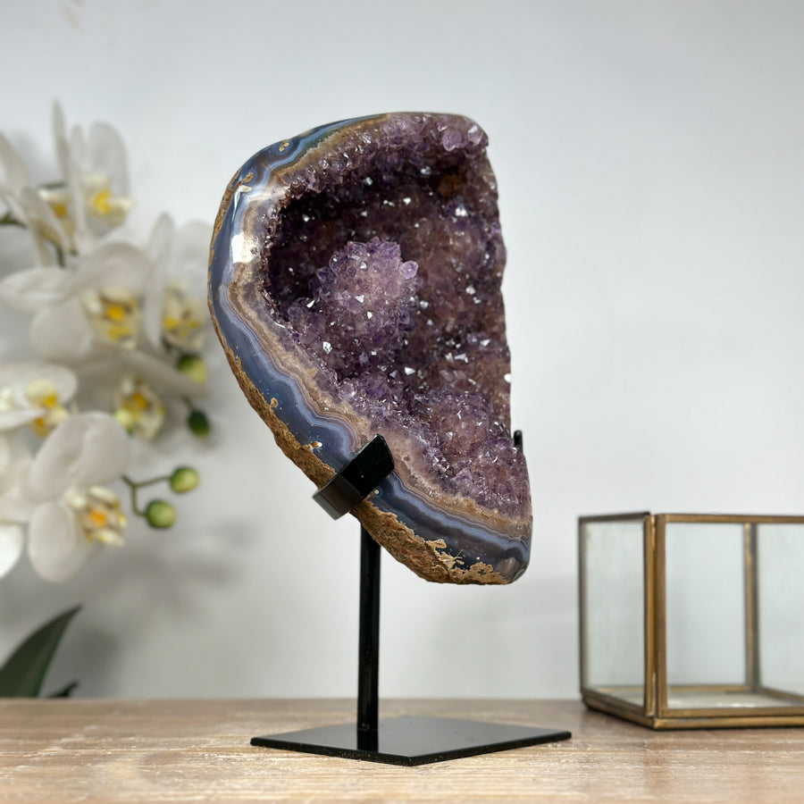 Unique Natural Amethyst &amp; Agate Geode with Beautiful Stalactite Formations - MWS1910