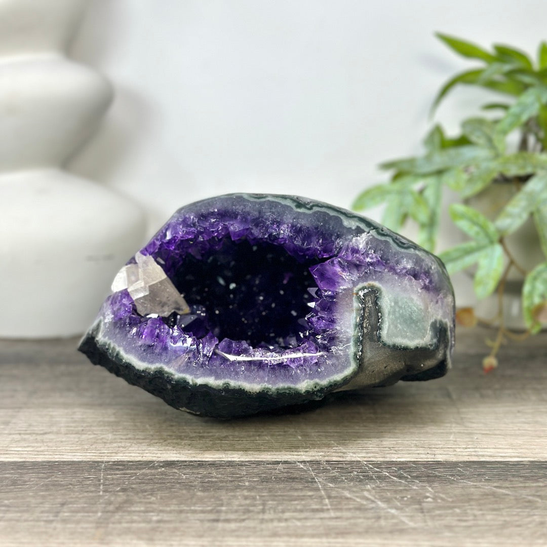 Natural Deep Purple Geode with Green Jasper Shell - STGE0047