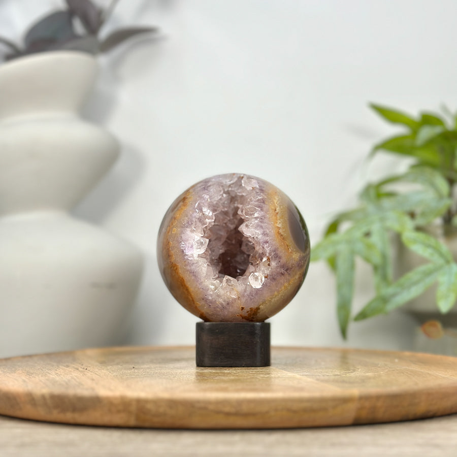 Amethyst &amp; Agate Sphere Geode with Crystal Cavity - SPH0204