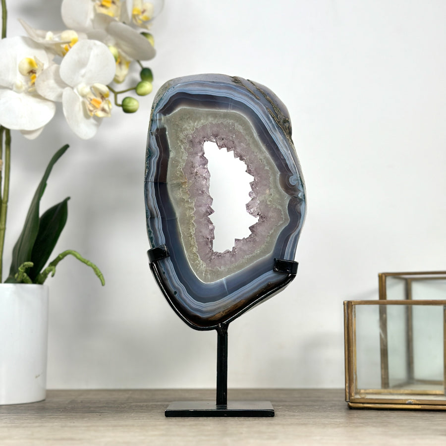 Blue Banded agate &amp; Amethyst Stone Portal, Stand Included - MWS2322