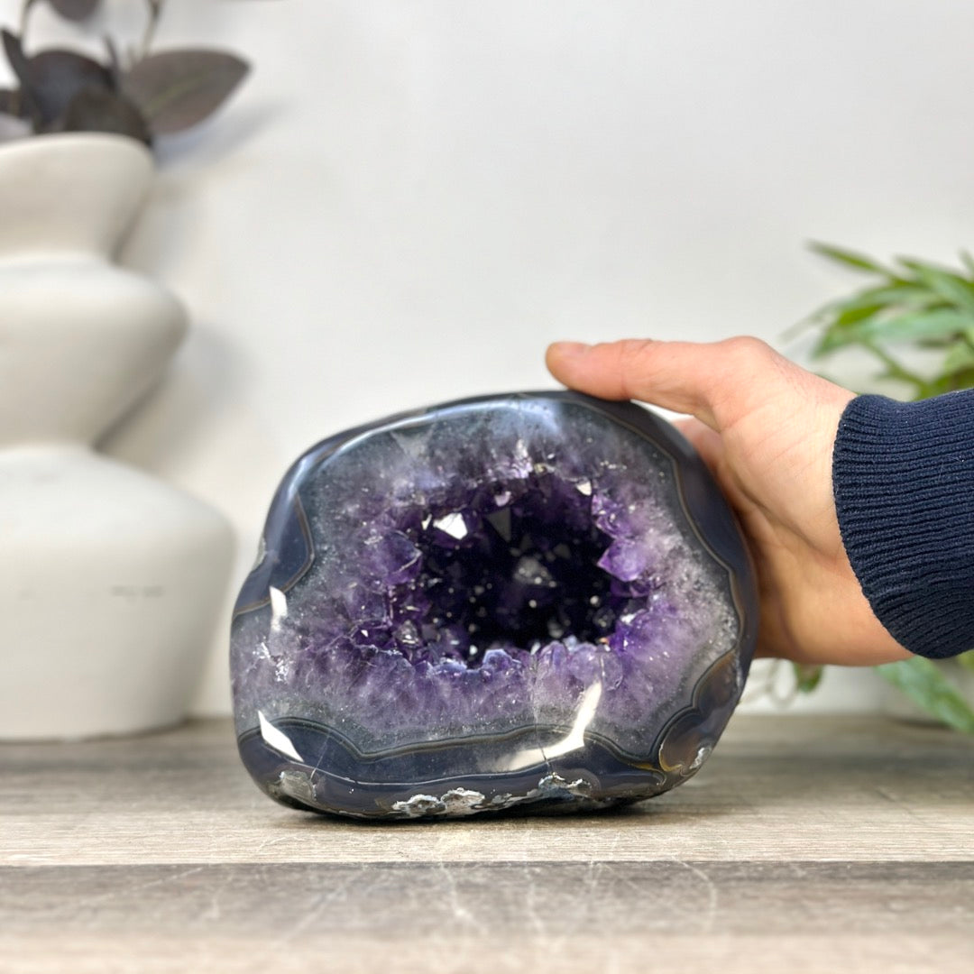 Huge Amethyst &amp; Agate Geode with Handpolished Shell - STGE0083