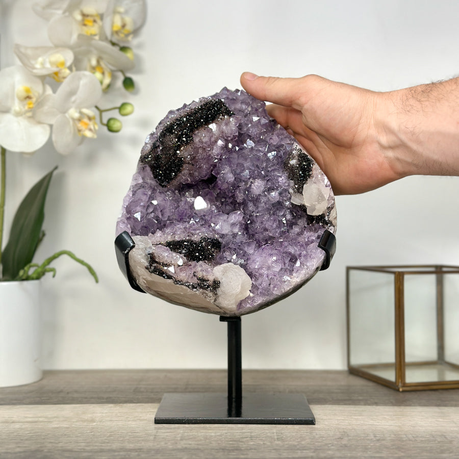 Natural Amethyst Cluster with Back Hematite &amp; Calcite Crystal Formation - MWS2706
