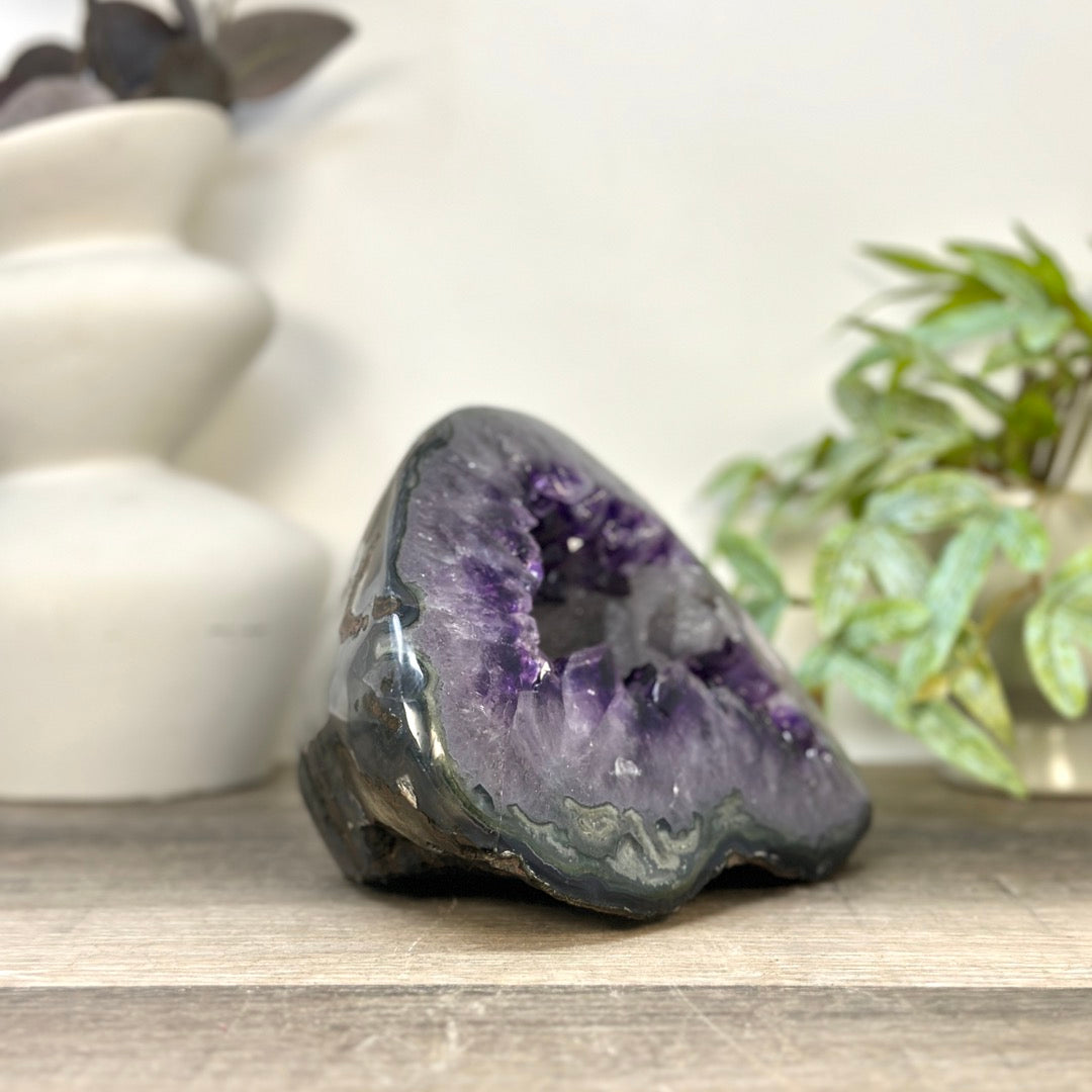 Natural Deep Purple Amethyst Geode with Calcite Inclusion - STGE0052
