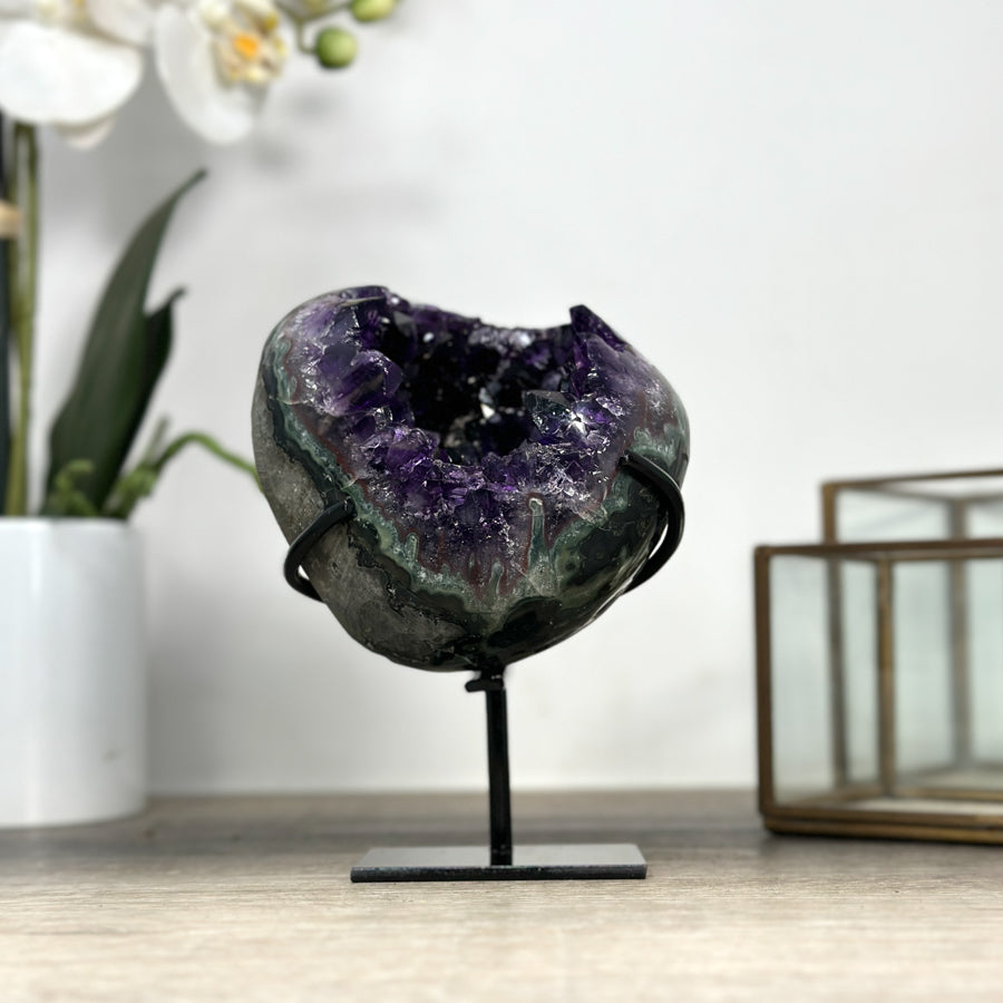 Deep Purple Amethyst Geode with Green Jasper Shell - MWS2174
