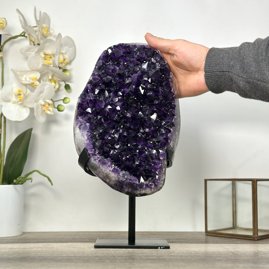 Top Grade Deep Purple Amethyst with Metal Stand – Stunning Crystal Statemen Piece - MWS2747