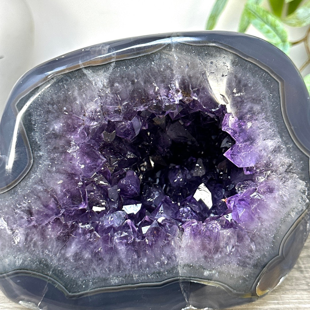 Huge Amethyst &amp; Agate Geode with Handpolished Shell - STGE0083