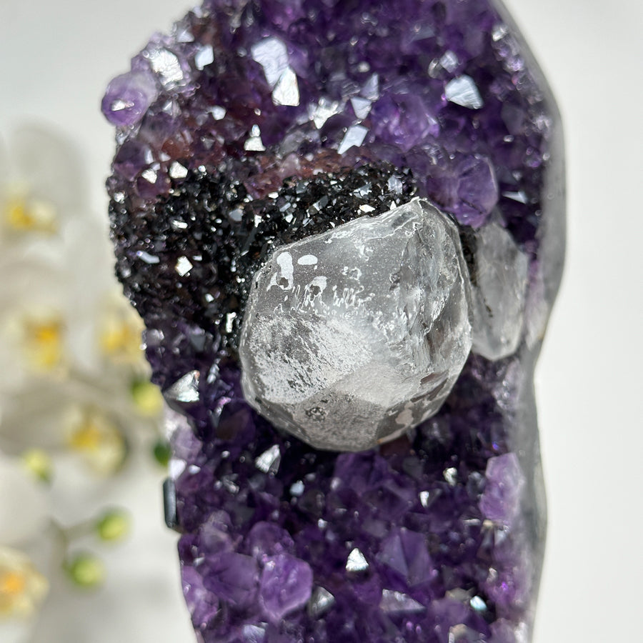Natural Amethyst Cluster with Calcite &amp; Black Hematite Formation - MWS1799