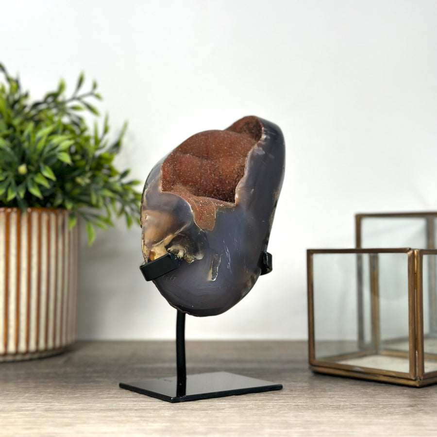 Polished Agate Geode with Orange Tone Quartz Druzy - MWS2147