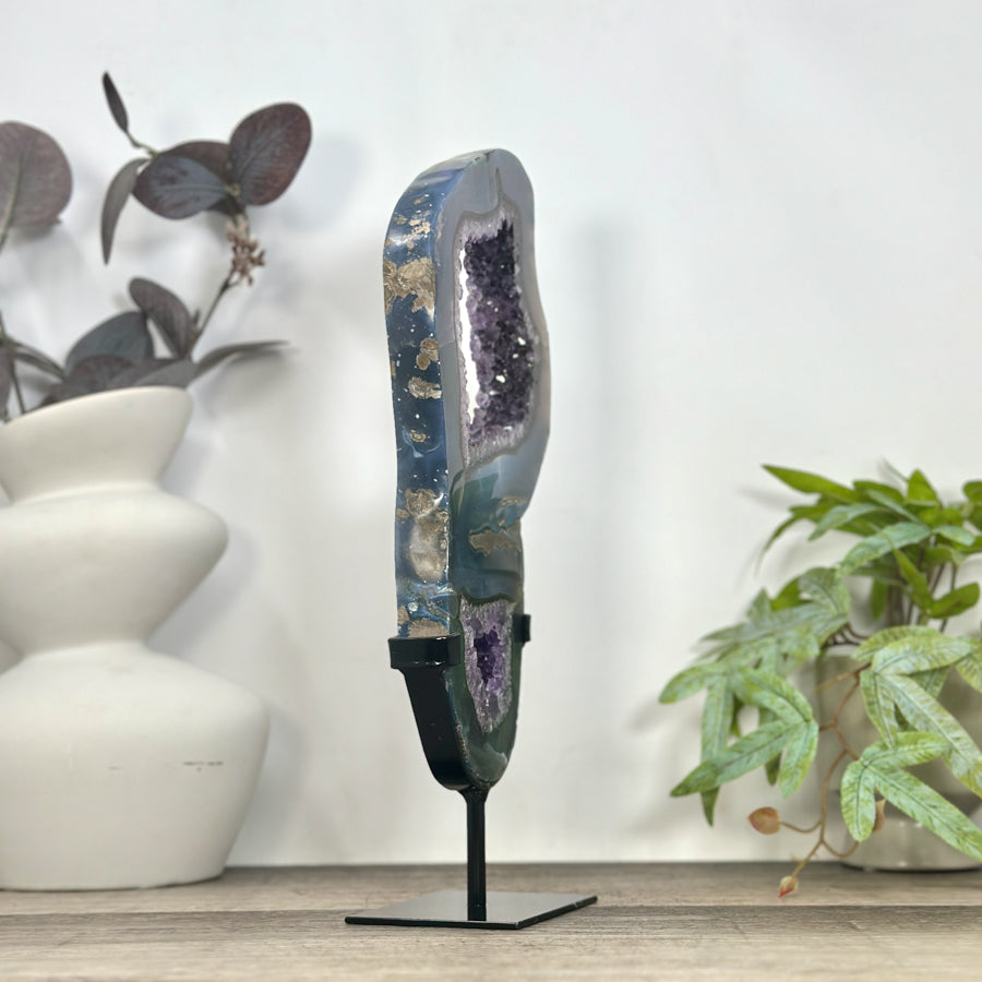 Unique Natural Uruguayan Amethyst &amp; Agate Slice Portal - MWS3249