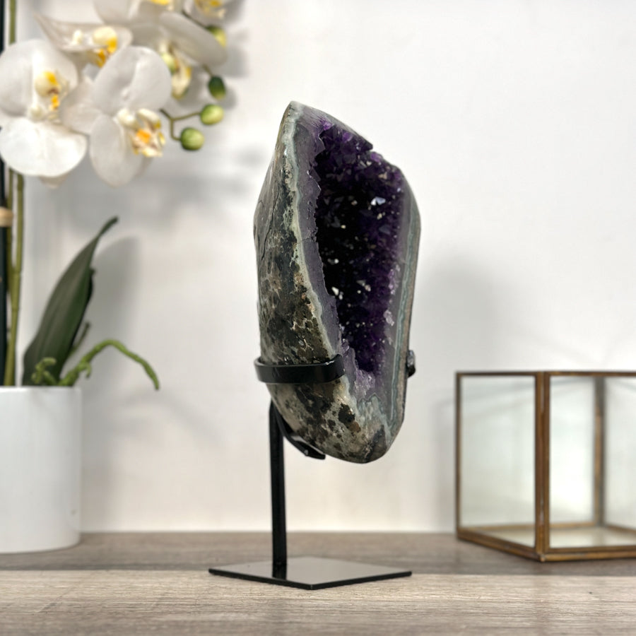 Amethyst Geode with Green Jasper Matrix on Stand – Natural Mineral Specimen - MWS2613
