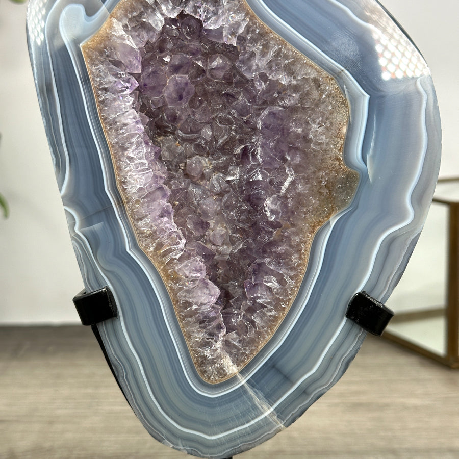Blue Banded Agate &amp; Amethyst Stone Slice - MWS3015