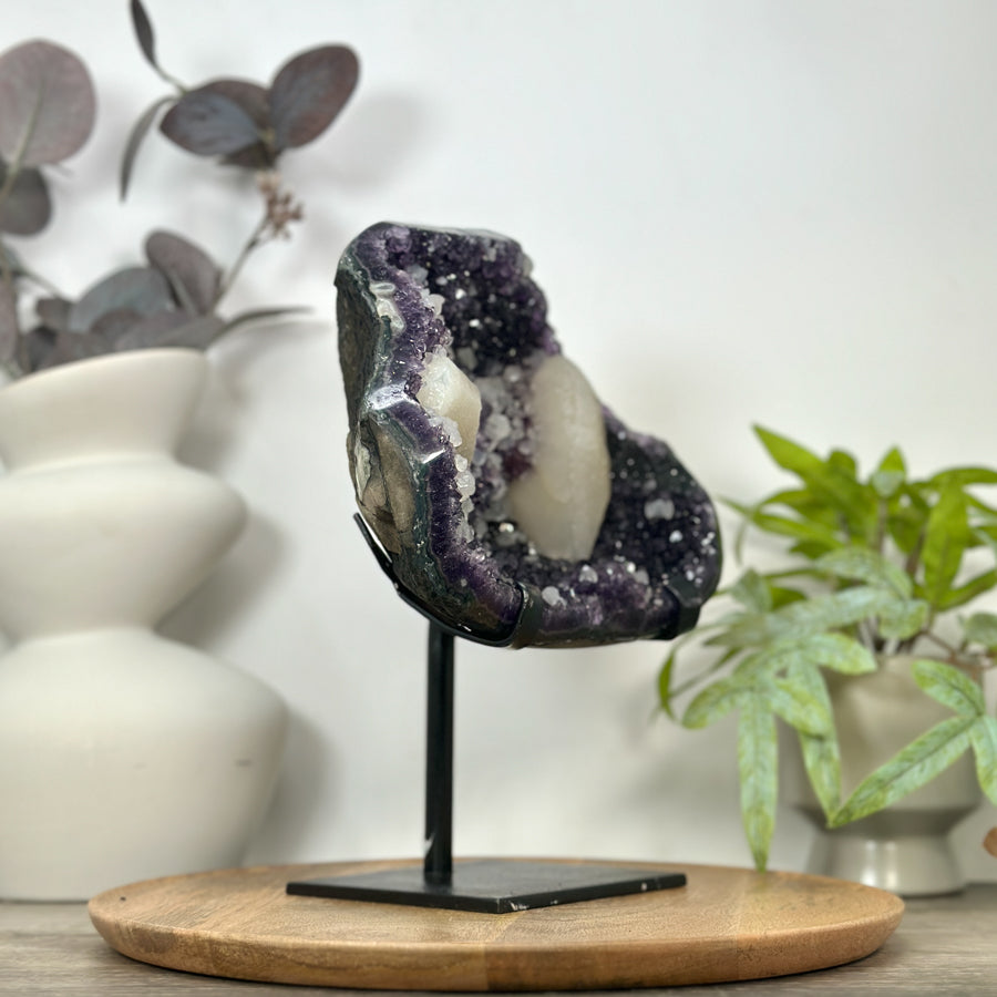 Natural Amethyst Cluster with Large Calcite Specimen - MWS3134