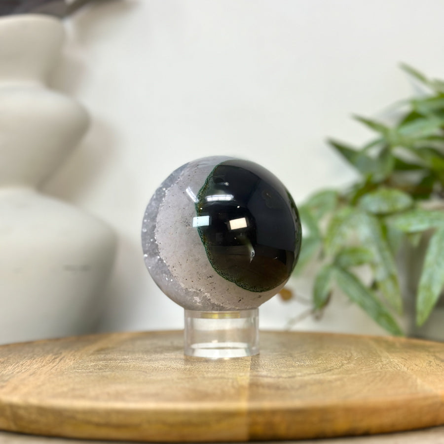 Agate &amp; Quartz Druzy Sphere Geode with Crystal Cavity - SPH0235