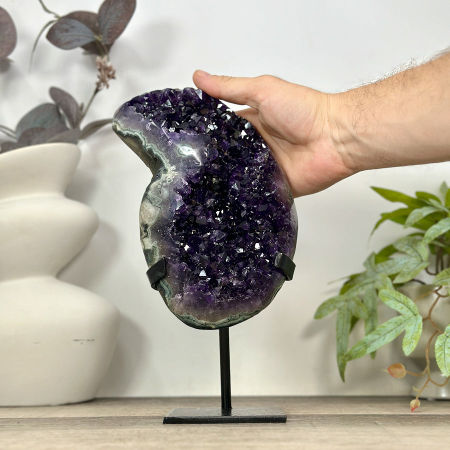Natural Deep Purple Amethyst Cluster on Metal Stand - MWS3189