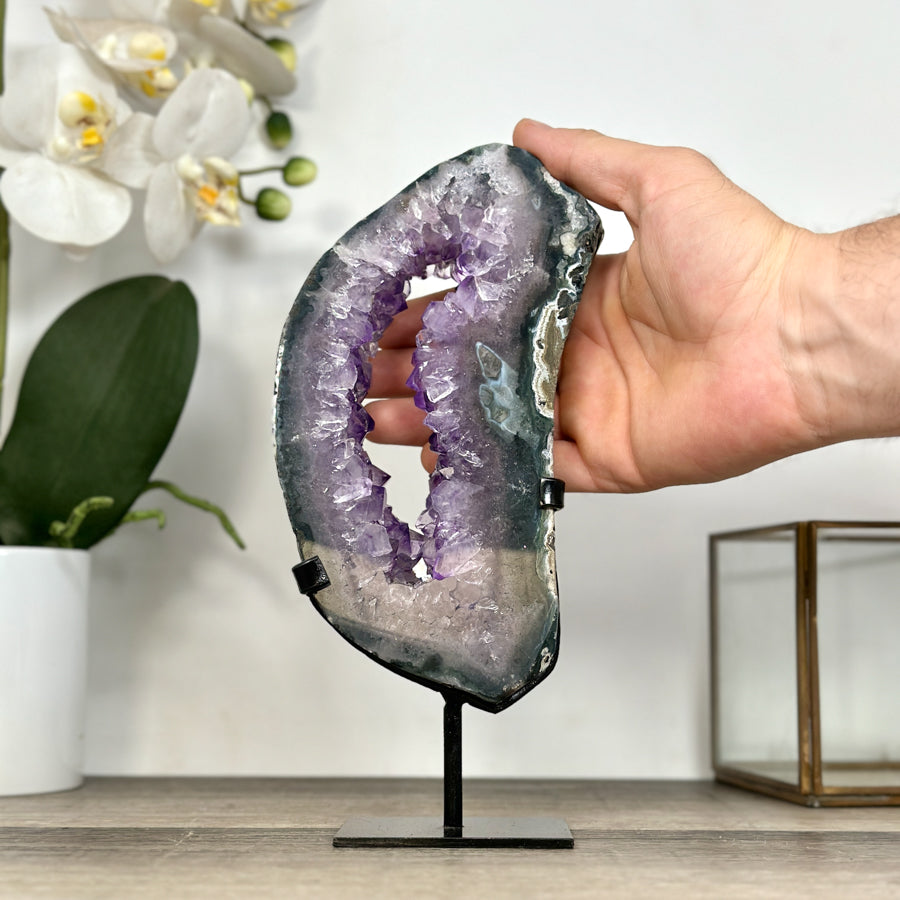 Amethyst Geode Slice on Stand with Deep Purple Crystals - MWS2912