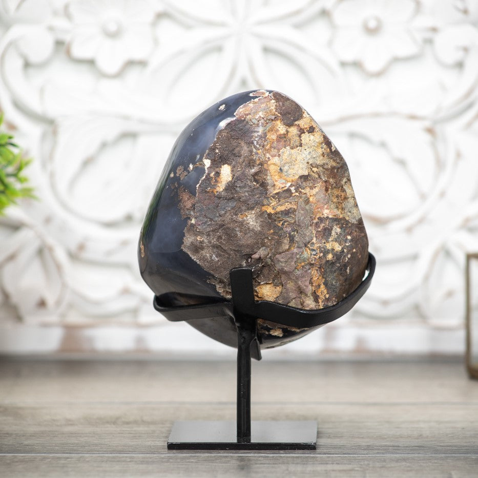 Natural Blue Agate Geode with Grey Tone Druzy Crystals - MWS0395