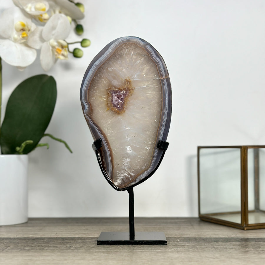 Quartz &amp; Agate Slice on Metal Stand - MWS2892