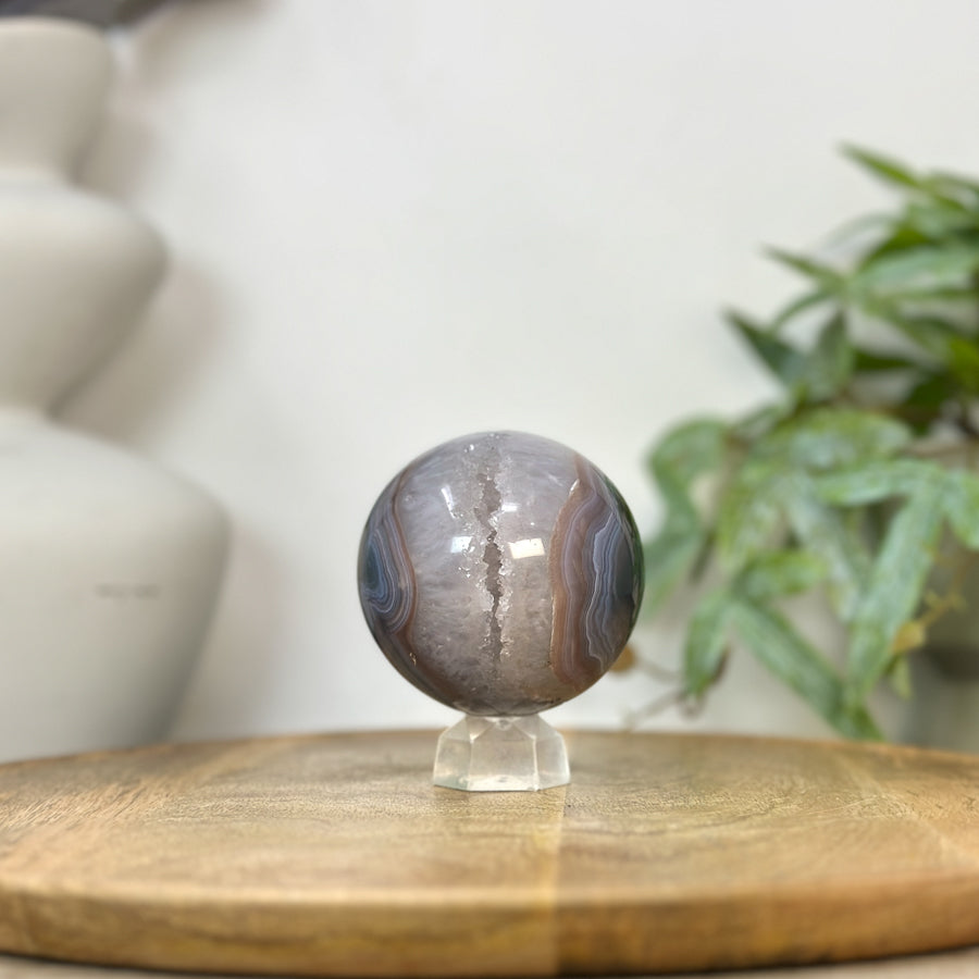Banded Agate &amp; Quartz Druzy Sphere Geode - SPH0218