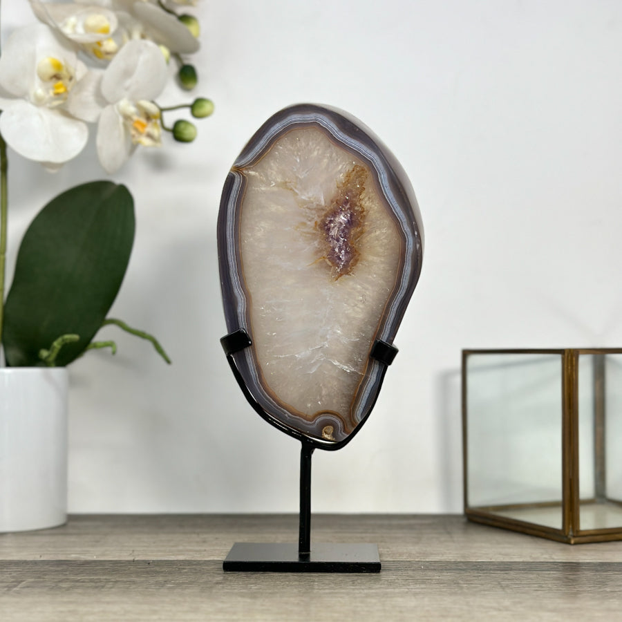 Quartz &amp; Agate Slice on Metal Stand - MWS2892