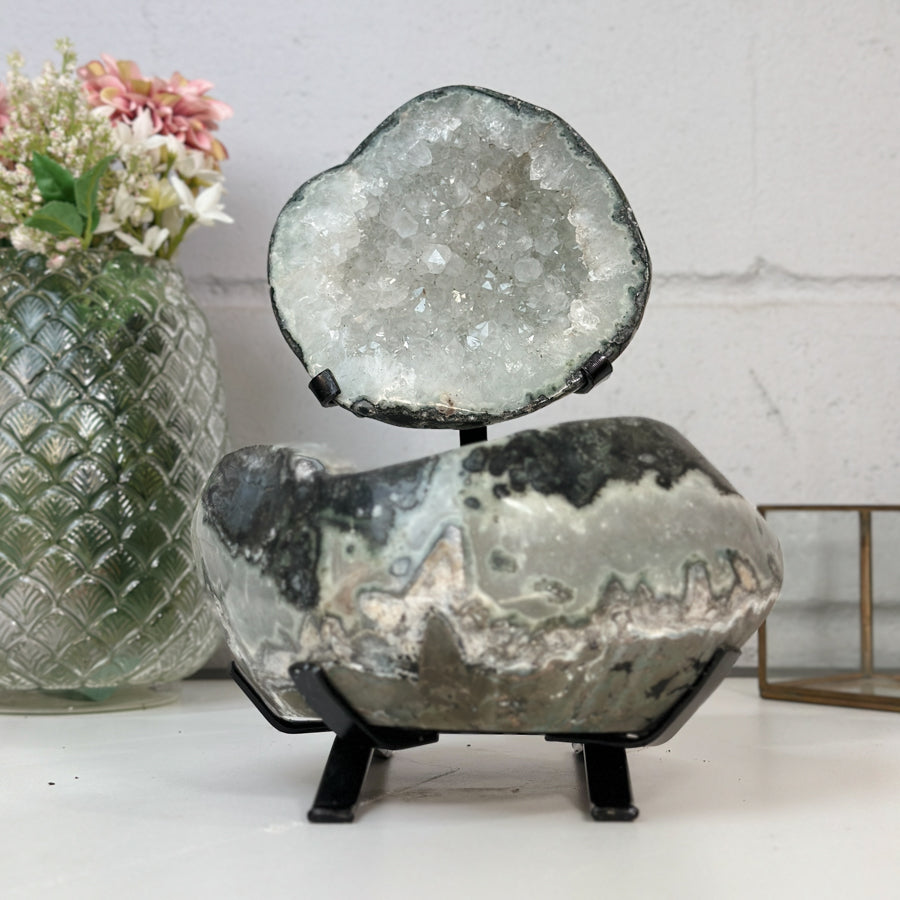 Natural Large Quartz Geode with Metallic Stand - MWS2447