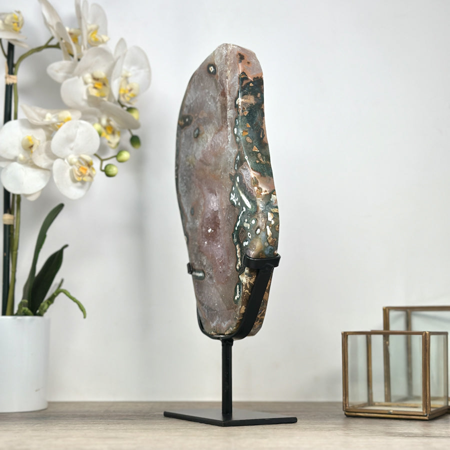 Beautiful Natural Large Quartz Crystal Slice, Stand included - MWS2332