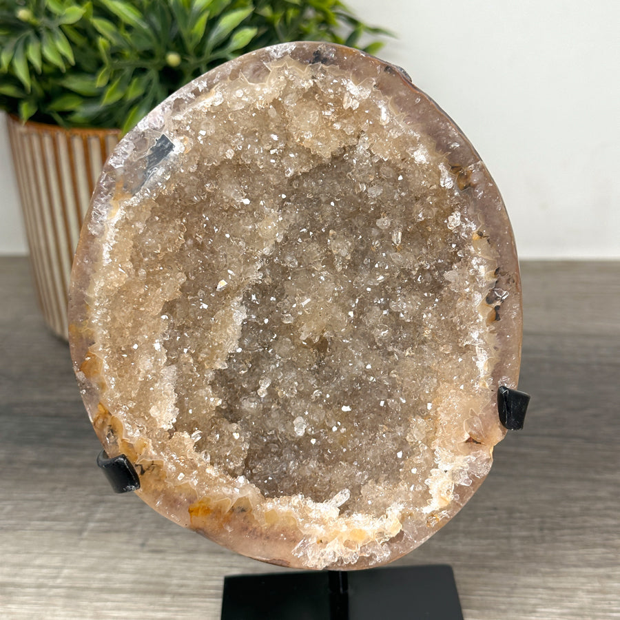 Yellow Tone Quartz Geode with Metallic Stand - MWS2148
