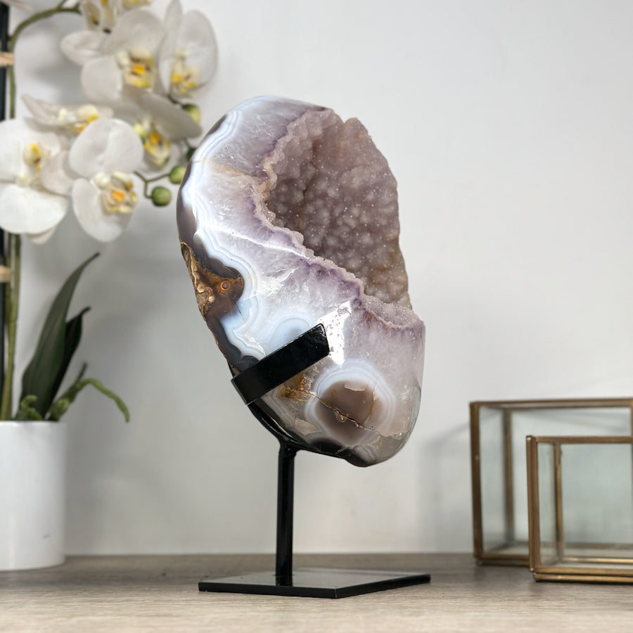 Large Sugar Amethyst Geode with Blue Banded agate Shell - MWS2189