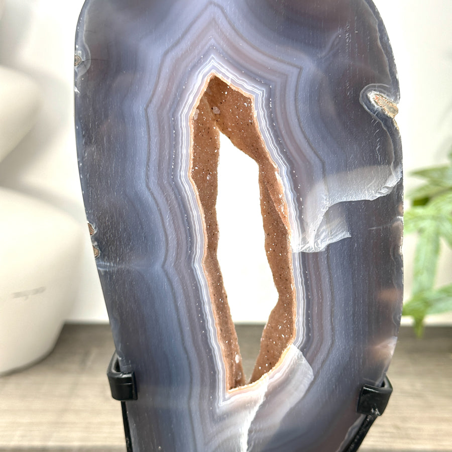 Natural Blue Banded agate &amp; Quartz Druzy Crystal Portal - MWS3250