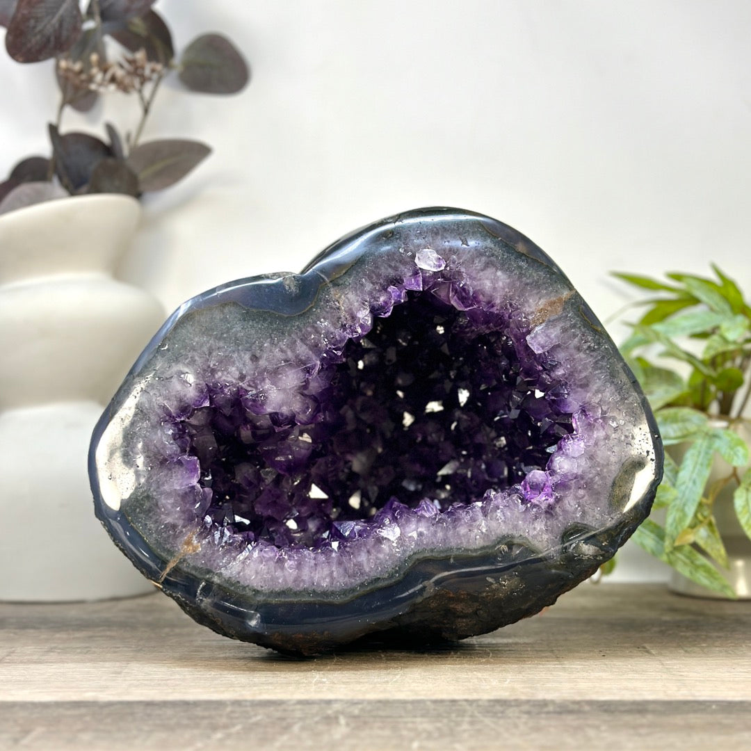 XL Natural Amethyst Geode with Agate Shell - STGE0054