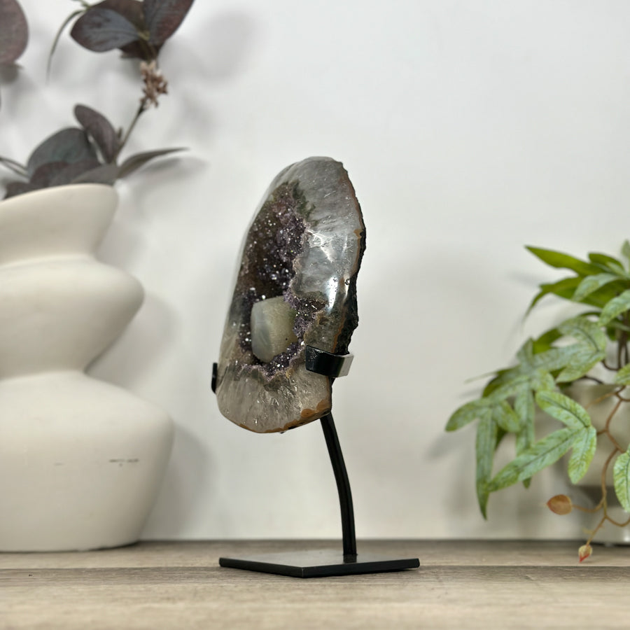 Natural Quartz &amp; Amethyst Geode with Calcite Inclusion - MWS3187