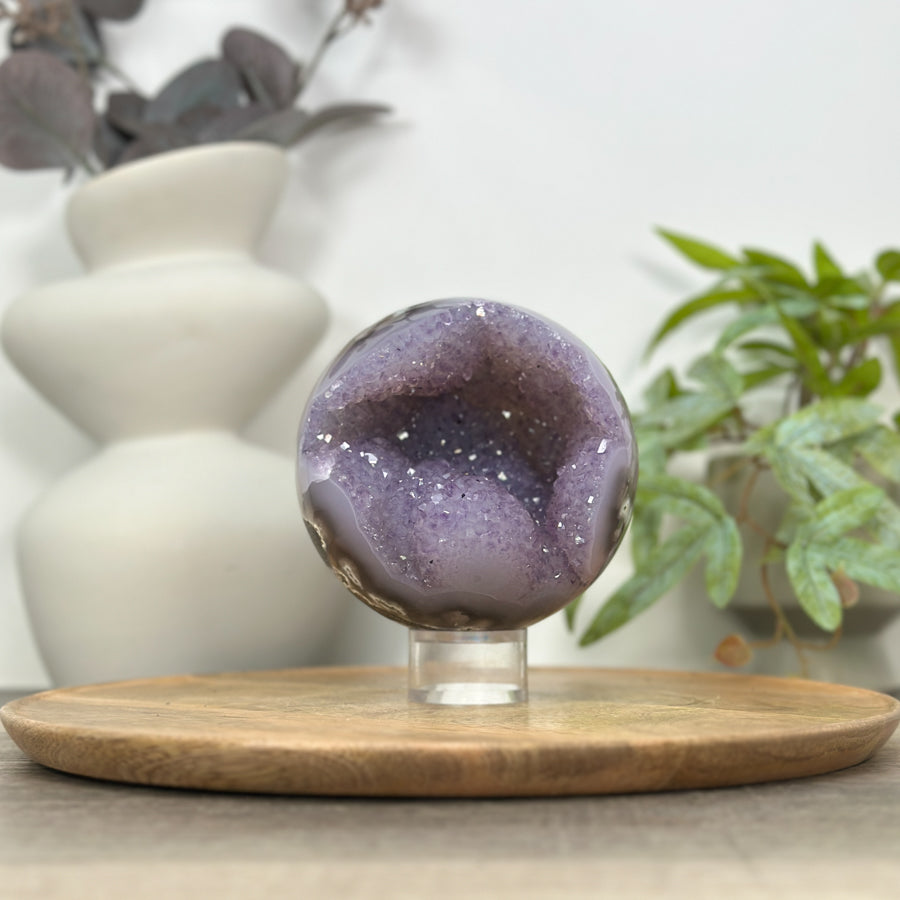 Natural Amethyst Druzy &amp; Agate Sphere Geode - SPH0162