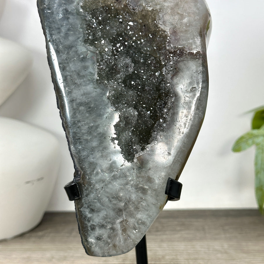 Natural Green Quartz Geode on Metal Stand - MWS3183