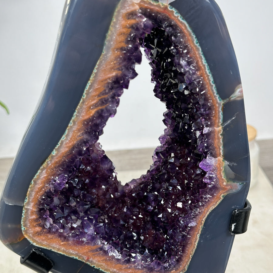 Unique Large Agate &amp; Amethyst Portal Geode, Metal Stand Included - MWS1563