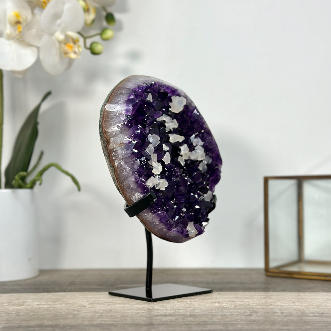 Amethyst Crystal Cluster with White Calcite Inclusions – Home Decor Display Piece - MWS2677