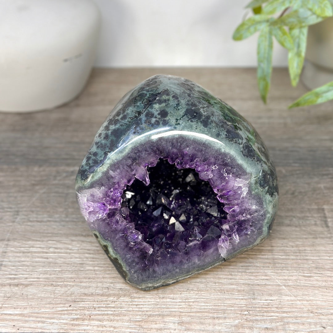 Natural Amethyst Geode with Green Jasper Shell - STGE0092