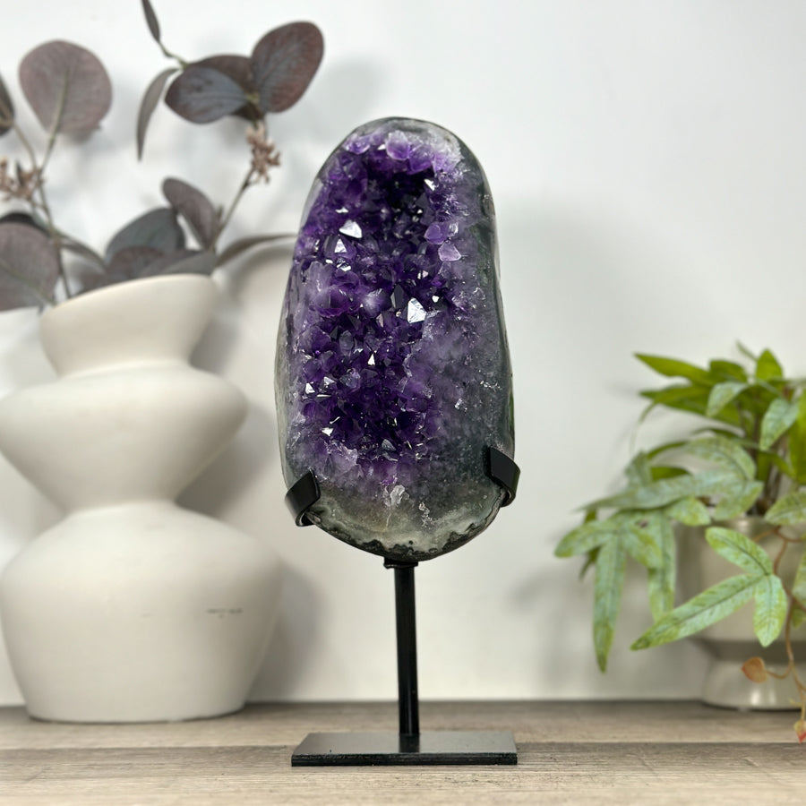 Deep Purple Natural Amethyst Geode with Jasper Shell - MWS3219