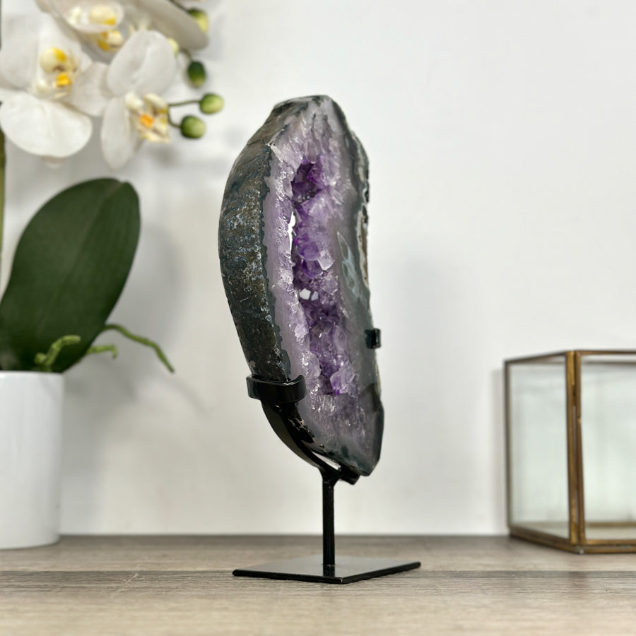 Amethyst Geode Slice on Stand with Deep Purple Crystals - MWS2912