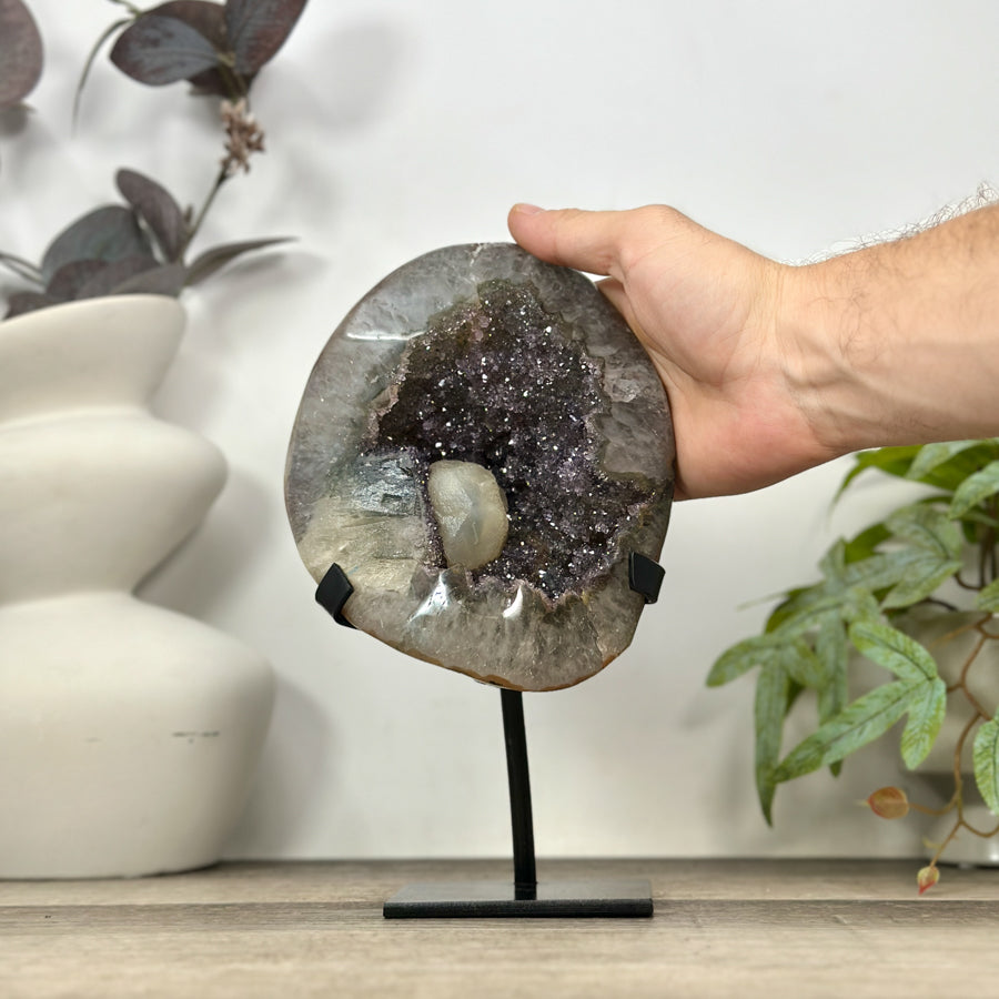 Natural Quartz &amp; Amethyst Geode with Calcite Inclusion - MWS3187