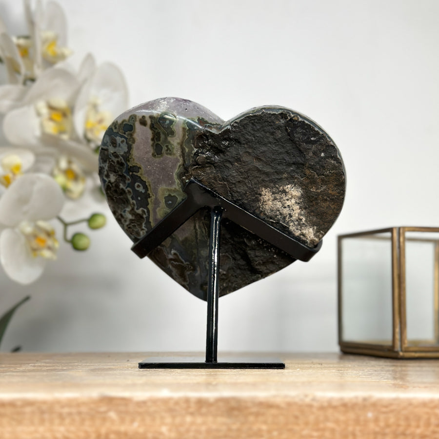 Deep Purple Amethyst Stone Heart with Large Crystals - HST0262