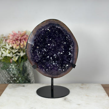 Beautiful Natural Agate & Amethyst, Top Grade Crystal, Metal Stand Included - MWS0728