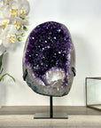 Large Deep Purple Amethyst Geode with Agate Shell and Metal Stand – Ideal Crystal Display - MWS2714