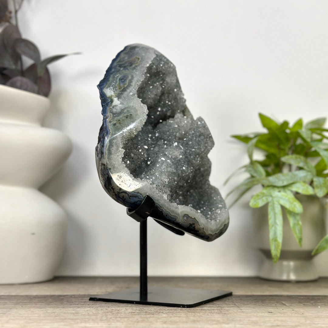 Natural Green Tone Quartz Geode with Stalactite Formations - MWS3362