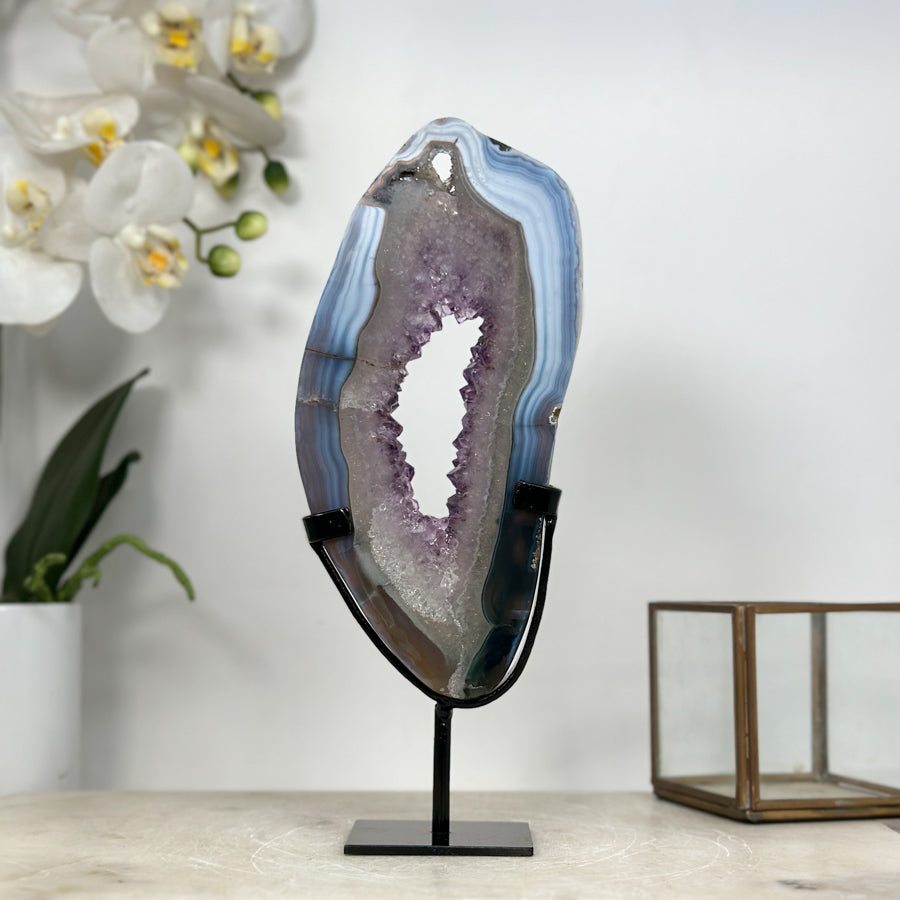 Blue Agate &amp; Amethyst Stone Portal Geode - MWS1950